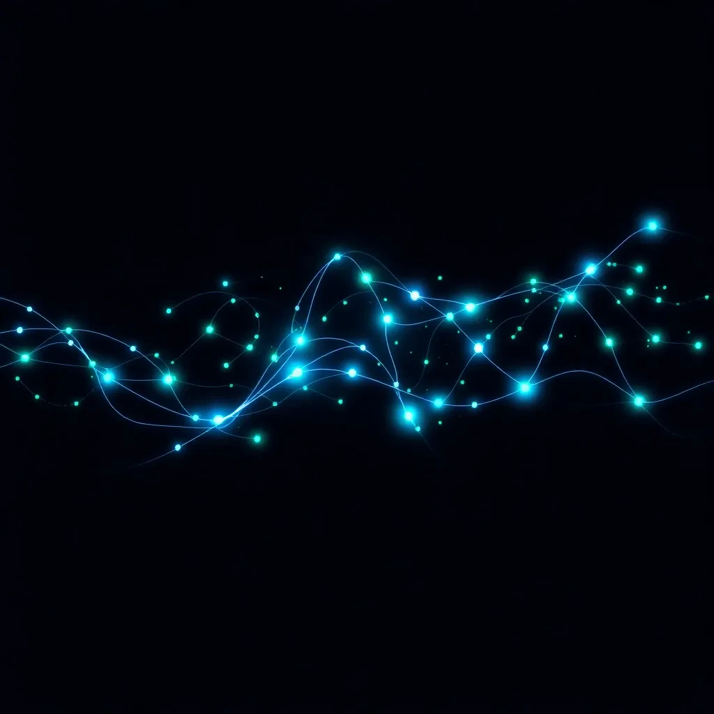 Visualização abstrata de dados e IA com linhas de conexão luminosas